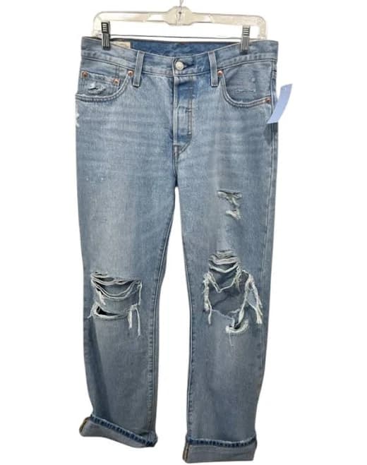 Levi's Size 28 Light Wash Cotton Denim Heavily Distressed Cuffed 501 Jeans