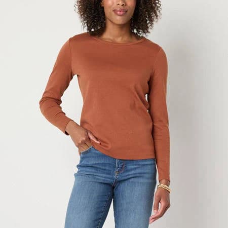 St. John's Bay Women's Crew Neck Long Sleeve T-Shirt