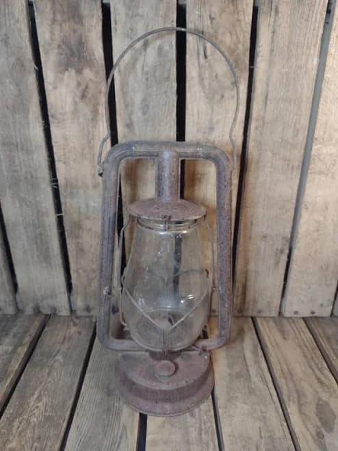 Dietz Lantern - Rustic Metal Kerosene Lamp with Embossed Globe