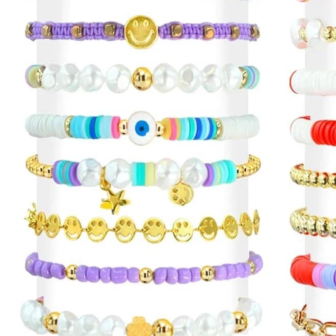 48 Pcs Preppy Surfer Heishi Clay Beaded Bracelet