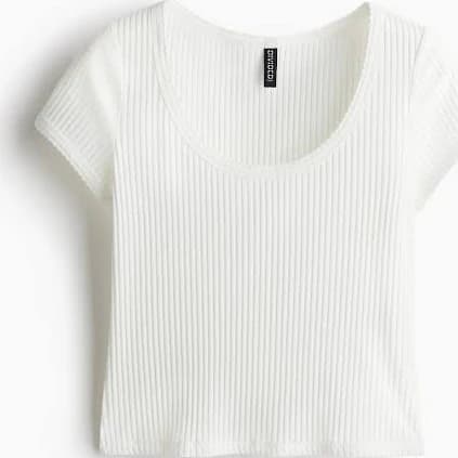 H&M Ladies Picot-Trimmed Ribbed T-Shirt