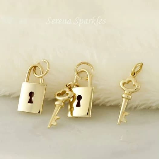 10K Solid Gold Minimalist Lock & Key Charm