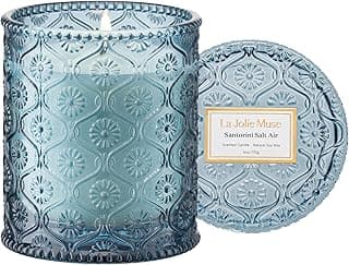 Santorini Salt Air Candle - Bergamot, Sea Daffodil, Sandalwood | 6 oz Natural Soy Wax | 40 Hours Clean Burn | Ocean Scented Candle | Gift-Ready for Hosts & Gatherings