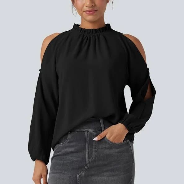 Halara Cold-Shoulder Long Sleeve Blouse