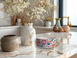BOHO Floral Design Pet Bowl, Cat or Dog, Ceramic Water or Food, Small to Medium Size Pet, 6 in Diameter- -2 inches tall