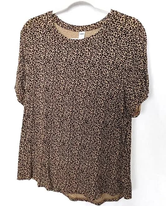 Old Navy Luxe Crew Neck T-shirt Short Sleeve Brn Blk Leopard Print