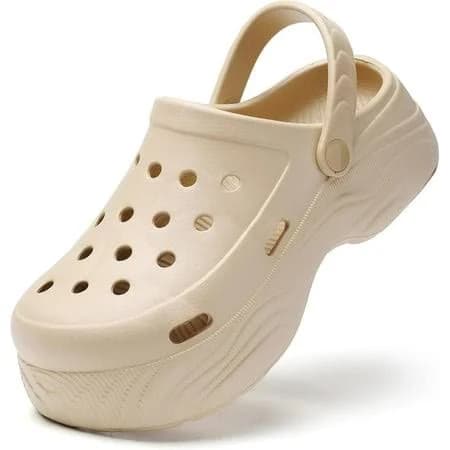 YUKTOPA Women's Platform Eva Clogs Slip On Garden Shoes Lightweight Non Slip Beach Pool Sandals Indoor Outdoor Walking Slippers, Size: 7.5, Beige