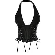 Floerns Women's Plus Size Y2k Leather Tank Top Lace Up Sleeveless Rave Outfit Crop Tops Black Large Plus at Amazon Women's Clothing store