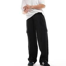 Bershka wide leg tailored cargo pants in black | ASOS