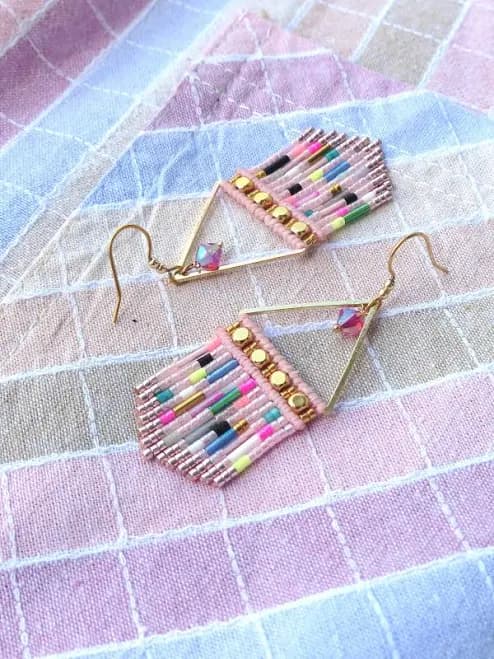 Macrame Dangle Beaded Fringe Earrings