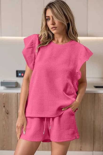 Textured Ruffle Top and Short Set