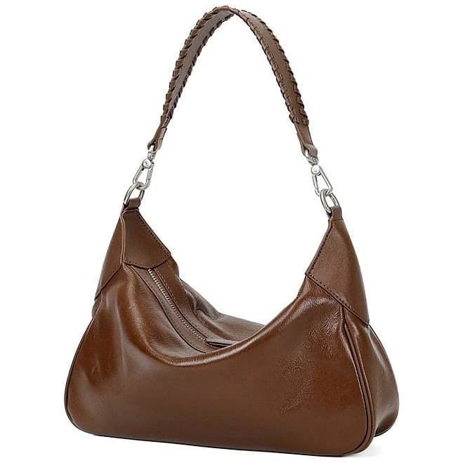 Genuine Saddle Leather Hobo Bag with Braided-Handle