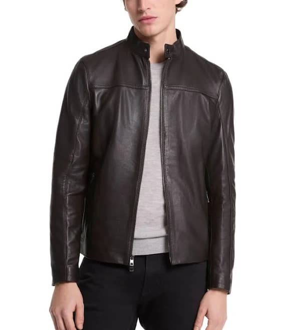Michael Kors Men's Leather Racer Jacket