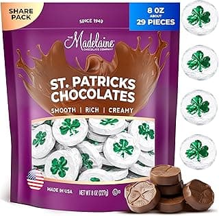 Madelaine St. Patrick's Day Milk Chocolate Shamrocks - About 28 Individually Wrapped Chocolate Candy in Matte White Foil with Green Shamrock - St Patricks Day Candy Party Favors & Basket Fillers