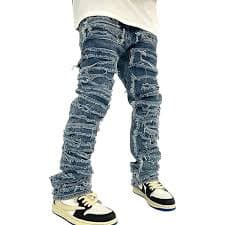 SWJGLITTR Men's Ripped Straight Jeans Distressed Washed Men Denim Pants Stretchy Destroyed Slim Fit Jean (Blue,28) at Amazon Men's Clothing store