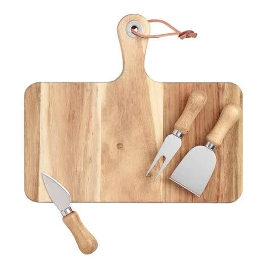 World Market Acacia Wood Cutting Board and Cheese Knives 4 Piece Set