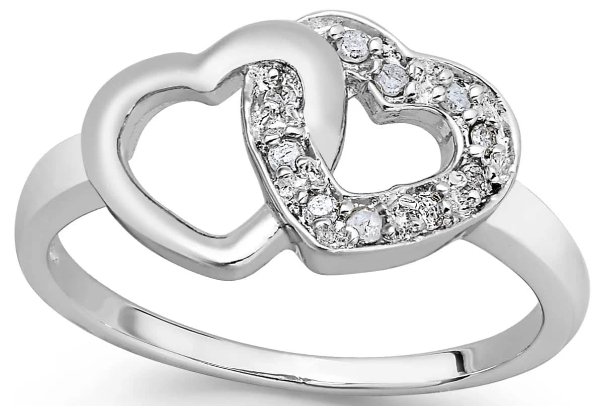 Macy's Sterling Silver Diamond Double Heart Ring