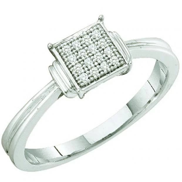 Sterling Silver Micro Pave Diamond Engagement Ring (0.05 Carat)
