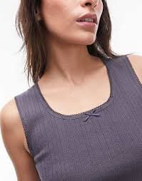 Topshop lace pointelle scoop neck tank in slate | ASOS
