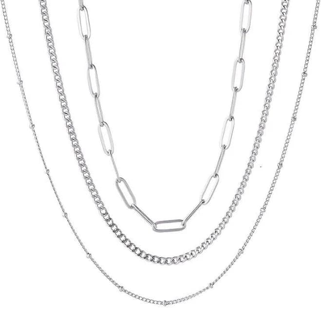 Adornia Women's Tarnish Resistant Silver Chain Necklace Set