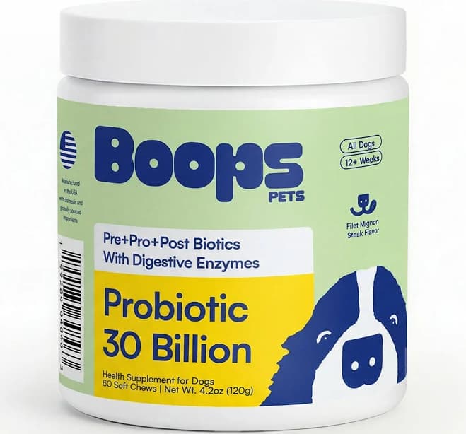 Boops Pets Probiotic 30 Billion for Dogs – 30 Billion CFU with Pre, Postbiotics & Digestive Enzymes – Supports Gut Health, Immunity, Loose Stools &