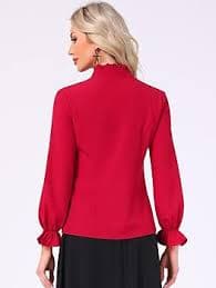 Allegra K Women's Victorian Blouse Vintage Ruffled Long Sleeve Button Up Gothic Shirt Top X-Small Dark Red at Amazon Women's Clothing store