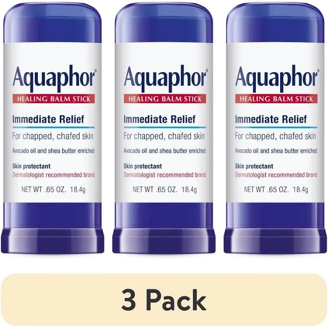 (3 pack) Aquaphor Healing Balm Stick for Chapped, Chafed Skin with Avocado Oil and Shea Butter, 0.65 oz, Multicolor