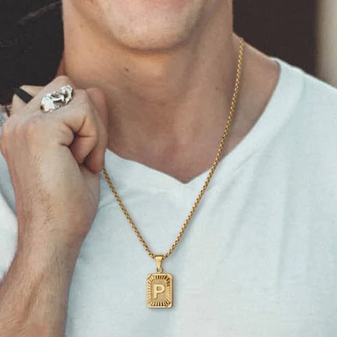 18K Gold Square Initial Pendant Necklace