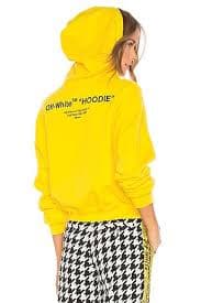 OFF-WHITE Quotes Cropped Hoodie in Yellow & Black | REVOLVE