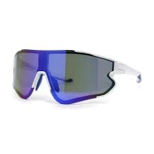 Mens Color Mirror Aerodynamic Block Shield Lens Plastic Sport Sunglasses White Blue Mirror - Walmart Business Supplies