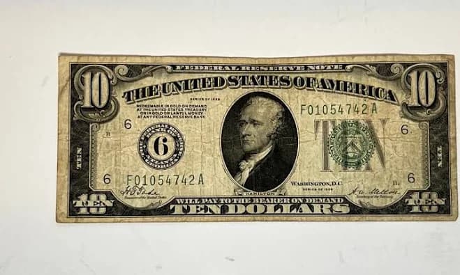 1928 10 Dollar Certificate Note Fine Paper Collateral
