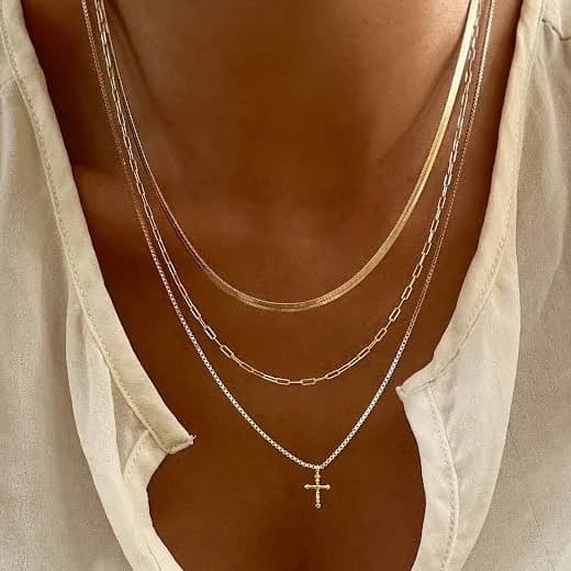 STACK Layered Gold Cross Necklace Set