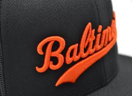 Baltimore Maryland Baseball Script Flat Bill Trucker Hat Black — MARYLANDHATS.COM