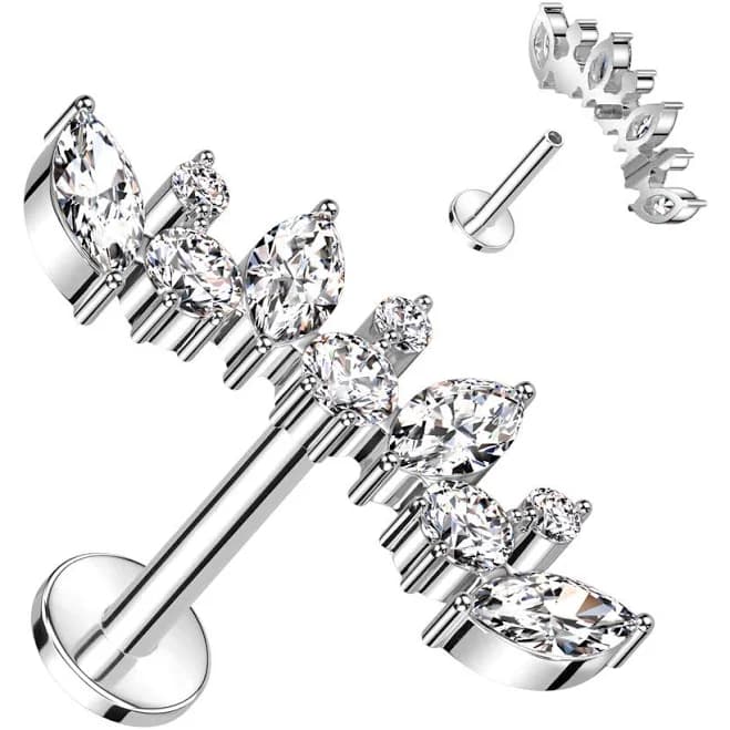 Body Candy 16g Titanium Curve Labret Lip Piercing with 1/4 Clear CZ