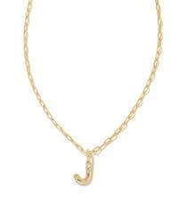 Crystal Letter J Gold Short Pendant Necklace in White Crystal | Kendra Scott