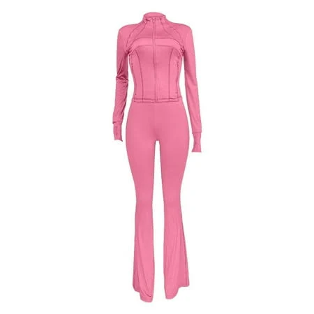 Zjxfgs Two Piece Outfits Women Tracksuit Sets Long Sleeve Zip Up Jacket & Leggings for Gym Workout Set Pink M, Women's, Size: Medium