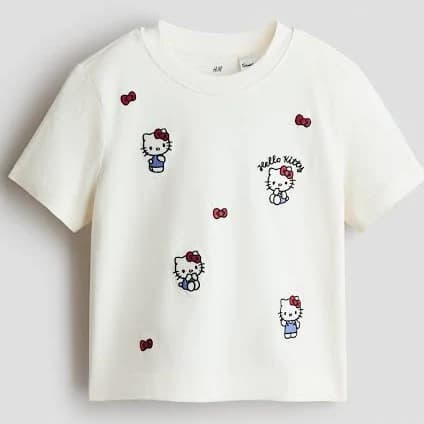 H&M Girls Cotton T-Shirt with Hello Kitty Motif
