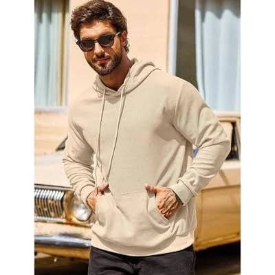 COOFANDY Men's Waffle Knit Long Sleeve Pullover Hoodie