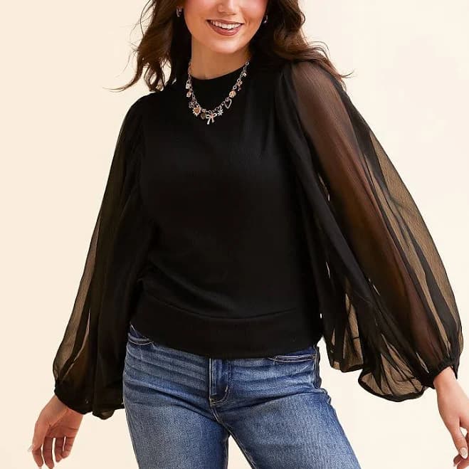 Hyfve Women's Cotton Sheer Exaggerated Bubble Sleeve Top