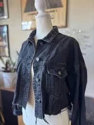 Women's black distressed crop denim jean jacket
