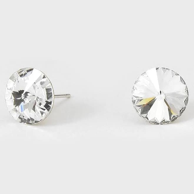 L&M Bling Clear on Silver Small Round Crystal Stud Earrings