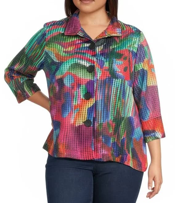 Womens Ali Miles 3/4 Sleeve Graffiti Button Front Blouse