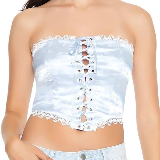 Floral Lace-Up Satin Tube Top