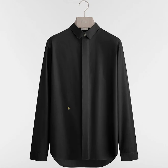 Dior Men's Cotton Poplin Shirt with Gold Bee Embroidery