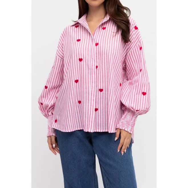 Label of Love Heart Embroidered Shirt in Pink at Nordstrom, Size Medium