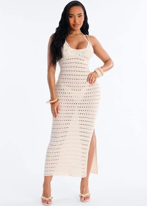 Fashion Nova Haile Crochet Maxi Scoop Swim Cover Up Dress