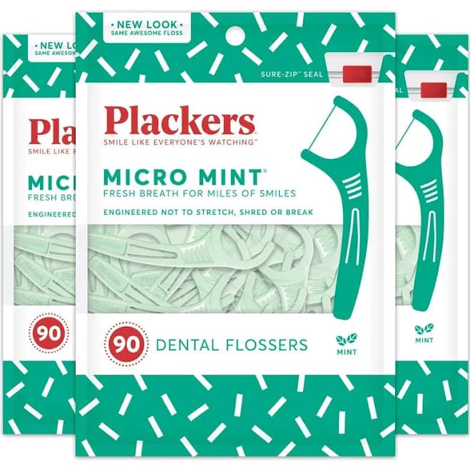 Plackers Micro Mint Dental Flossers 90 Count Pack Of 3 Twin Line Super