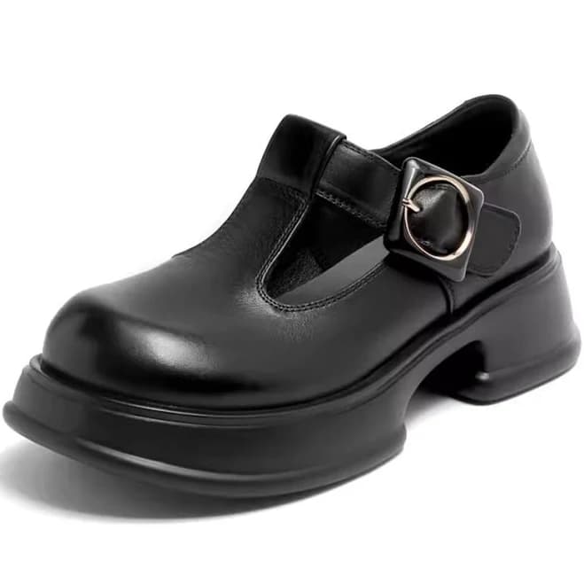 T-Strap Platform Mary Jane Leather Shoes