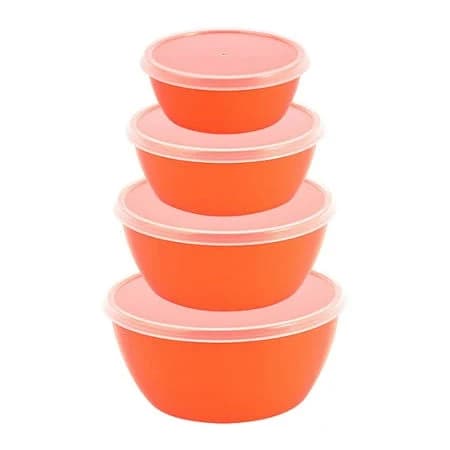 Orange Round Food Storage Container Set With Lids 4 Piece Stackable Bpa Free Plastic For Fridge Pantry Orange One Size