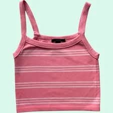 Forever 21 Ribbed Striped Cami Crop Top Pink White S/M Y2K